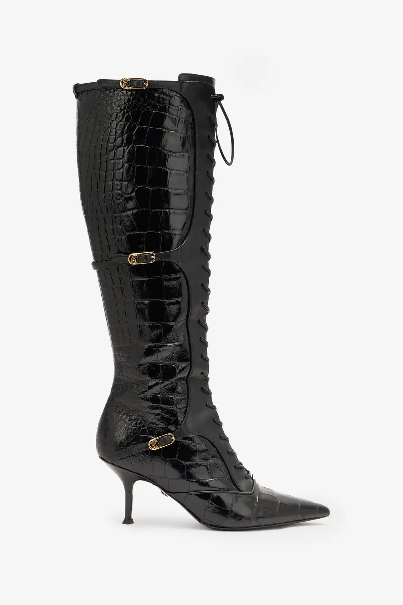Roberto Cavalli Pointed Lace-Up Boots With Crocodile Effect | Thumbnail 2 Roberto Cavalli Pointed Lace-Up Boots With Crocodile Effect | Thumbnail 2