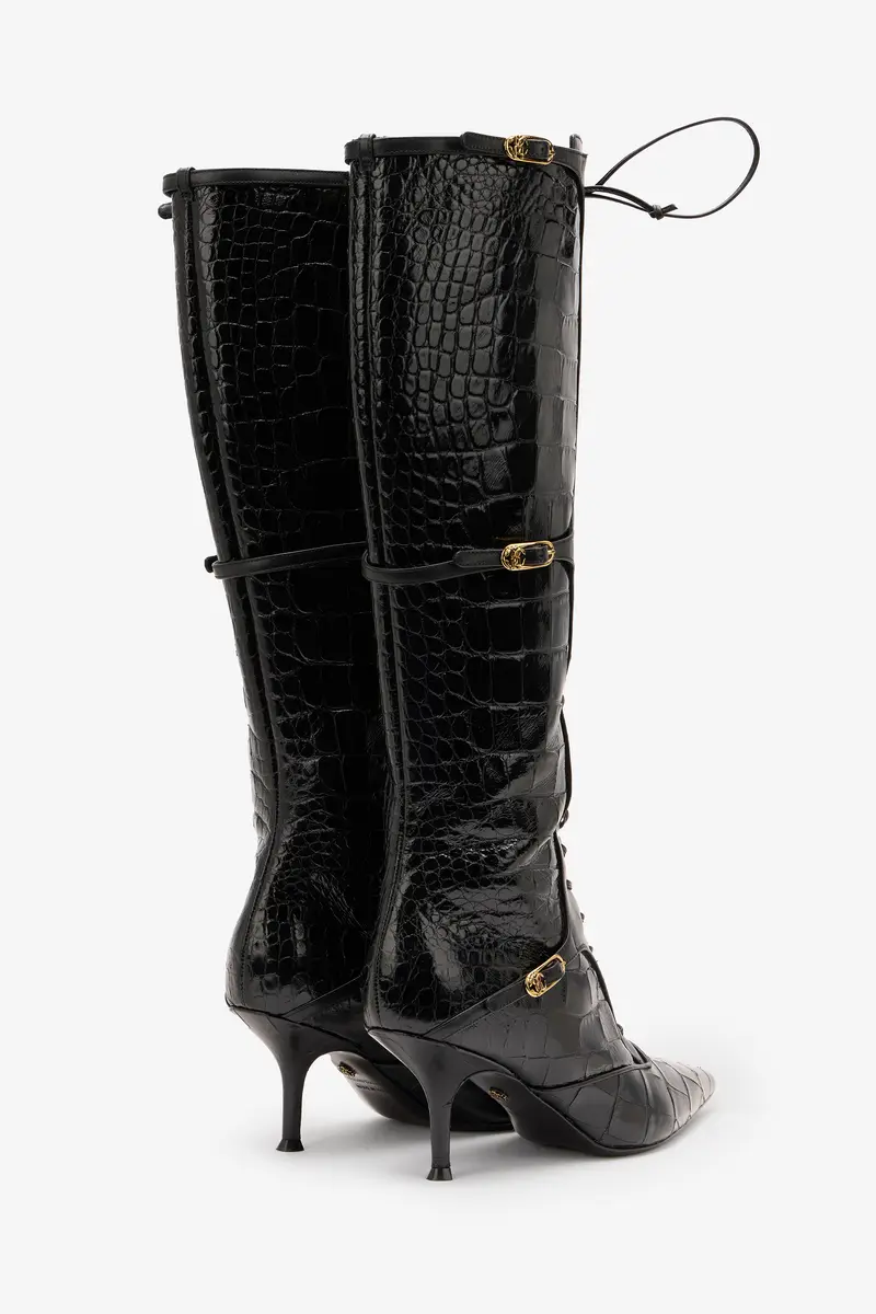 Roberto Cavalli Pointed Lace-Up Boots With Crocodile Effect | Thumbnail 3 Roberto Cavalli Pointed Lace-Up Boots With Crocodile Effect | Thumbnail 3