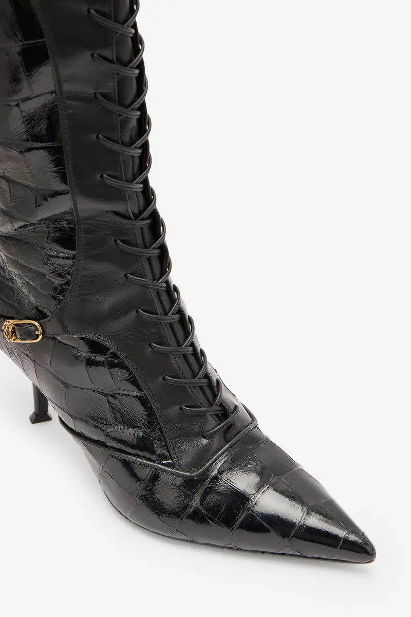 Roberto Cavalli Pointed Lace-Up Boots With Crocodile Effect | Thumbnail 4 Roberto Cavalli Pointed Lace-Up Boots With Crocodile Effect | Thumbnail 4