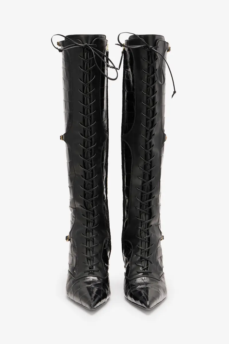 Roberto Cavalli Pointed Lace-Up Boots With Crocodile Effect | Thumbnail 5 Roberto Cavalli Pointed Lace-Up Boots With Crocodile Effect | Thumbnail 5