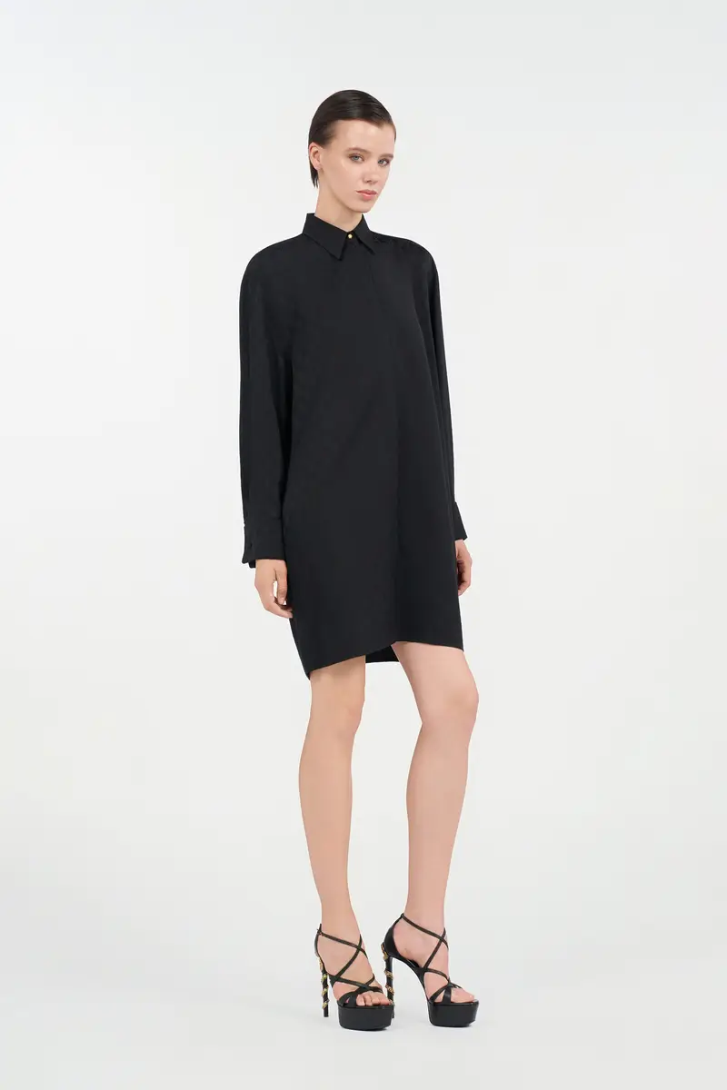 Roberto Cavalli Silk Mini Shirt Dress with Monogram RC | Thumbnail 2 Roberto Cavalli Silk Mini Shirt Dress with Monogram RC | Thumbnail 2
