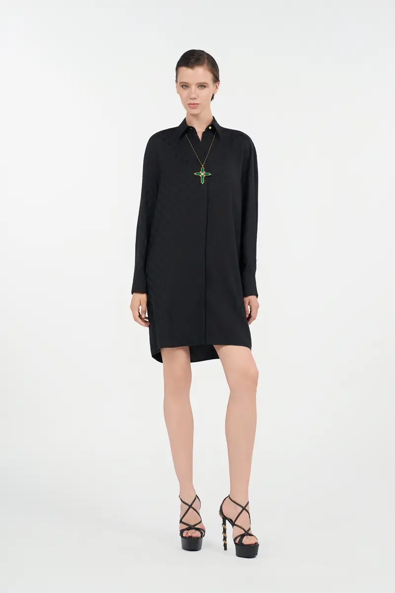 Roberto Cavalli Silk Mini Shirt Dress with Monogram RC | Thumbnail 7 Roberto Cavalli Silk Mini Shirt Dress with Monogram RC | Thumbnail 7