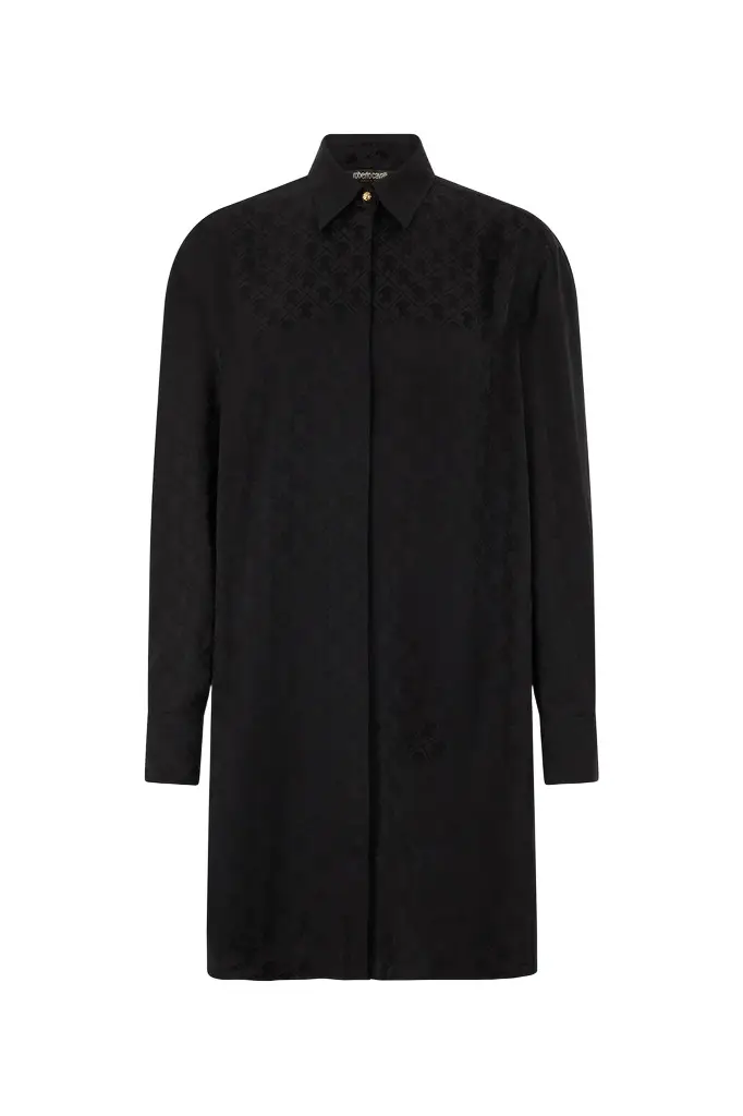 Silk Mini Shirt Dress with Monogram RC Silk Mini Shirt Dress with Monogram RC