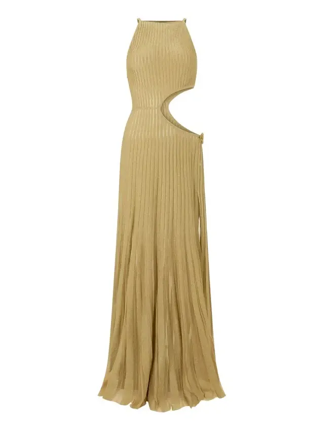 Long Sheer Gold Dress with Cut-Outs Long Sheer Gold Dress with Cut-Outs