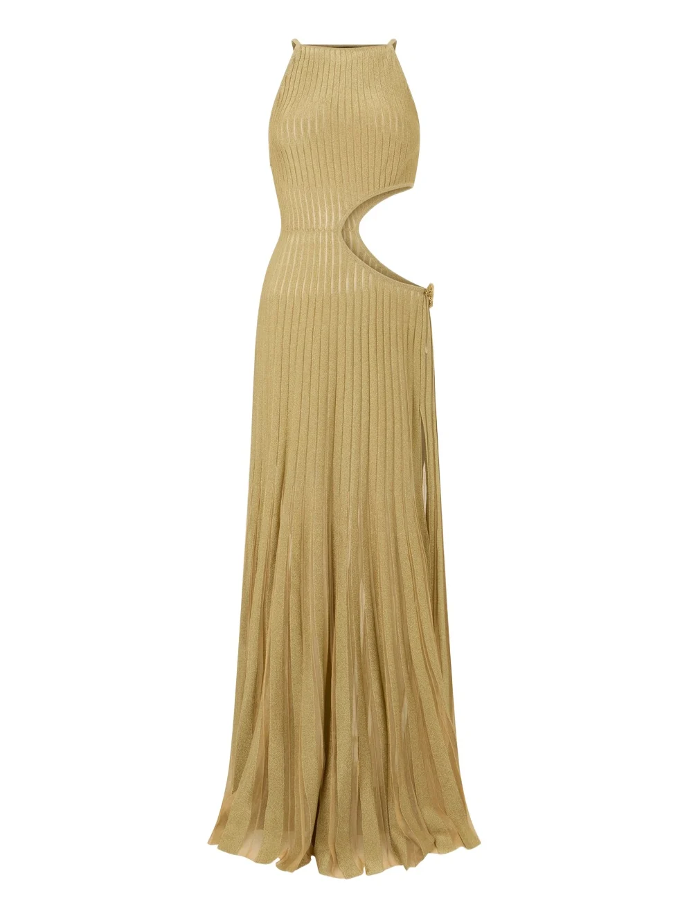 Long Sheer Gold Dress with Cut-Outs