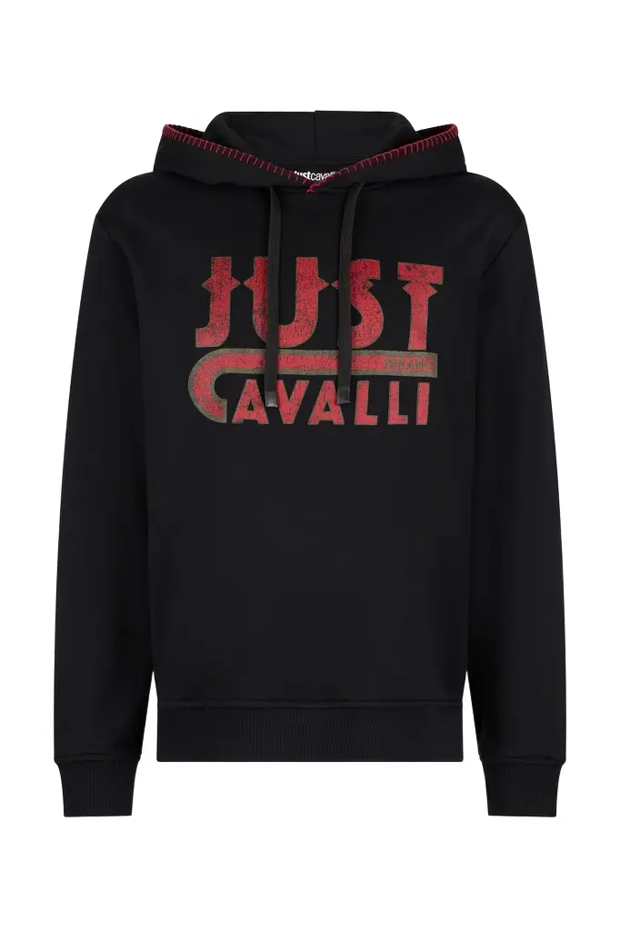Roberto Cavalli Black Hoodie With Logo Print | Image 1 Roberto Cavalli Black Hoodie With Logo Print | Image 1