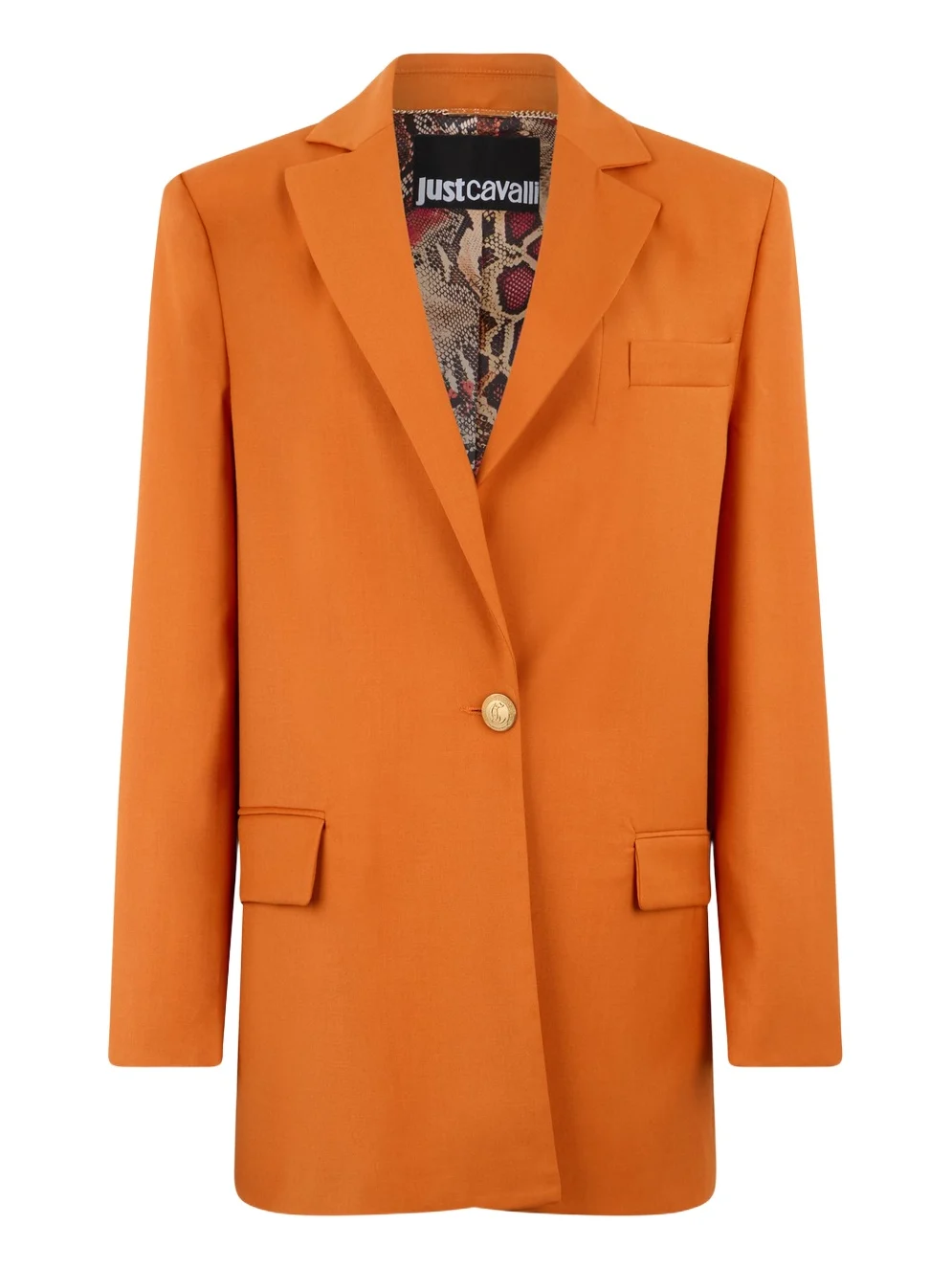 Roberto Cavalli Orange Single-Breasted Jacket with Logo Strap