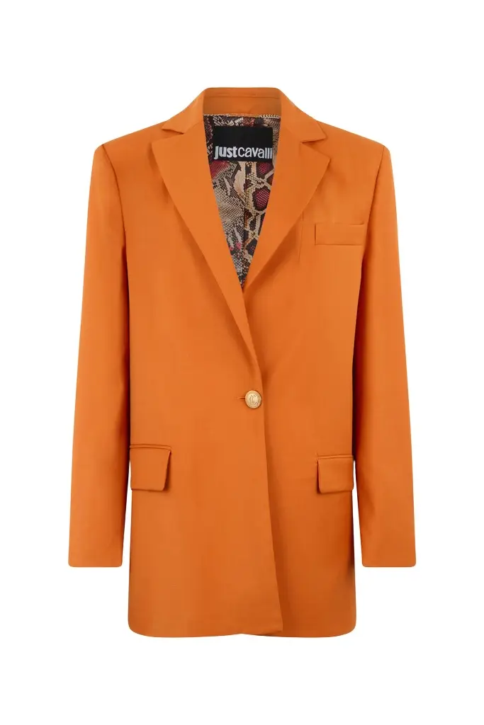 Roberto Cavalli Orange Single-Breasted Jacket with Logo Strap