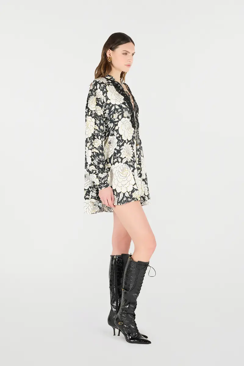 Roberto Cavalli Mini Dress With Floral Print And Lace | Thumbnail 2 Roberto Cavalli Mini Dress With Floral Print And Lace | Thumbnail 2