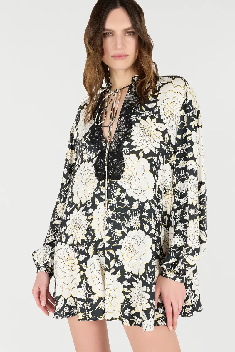 Roberto Cavalli Mini Dress With Floral Print And Lace | Thumbnail 5 Roberto Cavalli Mini Dress With Floral Print And Lace | Thumbnail 5