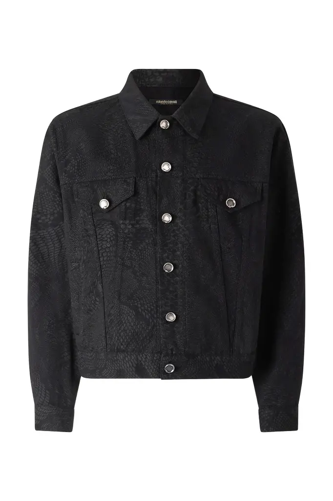 Roberto Cavalli Python-Print Denim Jacket | Image 1 Roberto Cavalli Python-Print Denim Jacket | Image 1