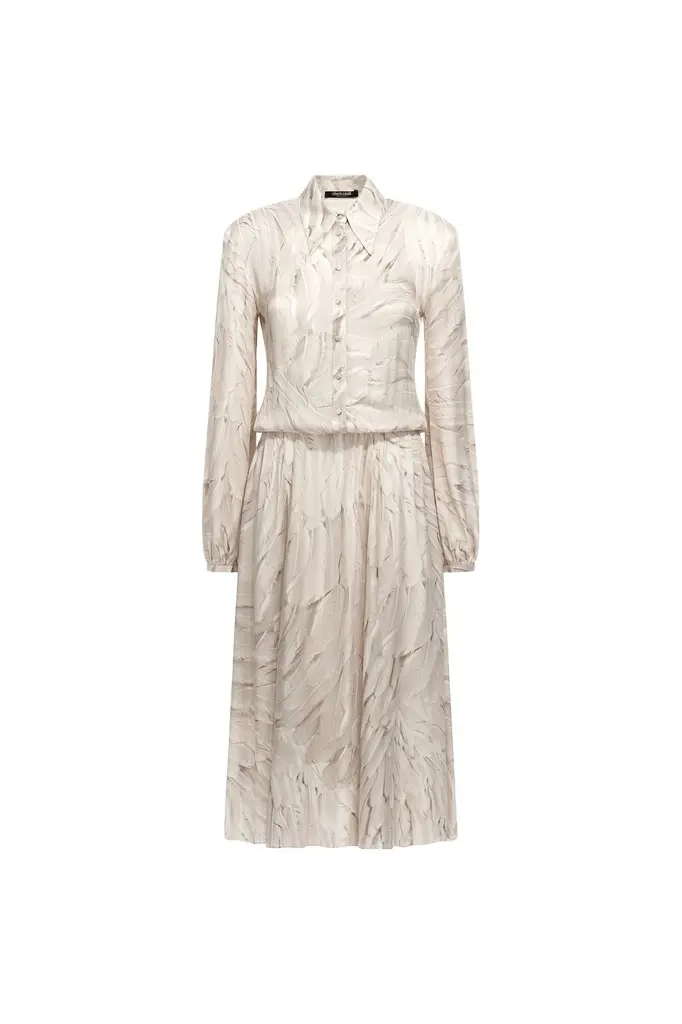 Roberto Cavalli Ice Feathers Print Midi Dress