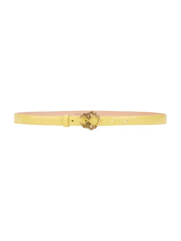 Yellow Leather Belt With Snake Buckle Yellow Leather Belt With Snake Buckle
