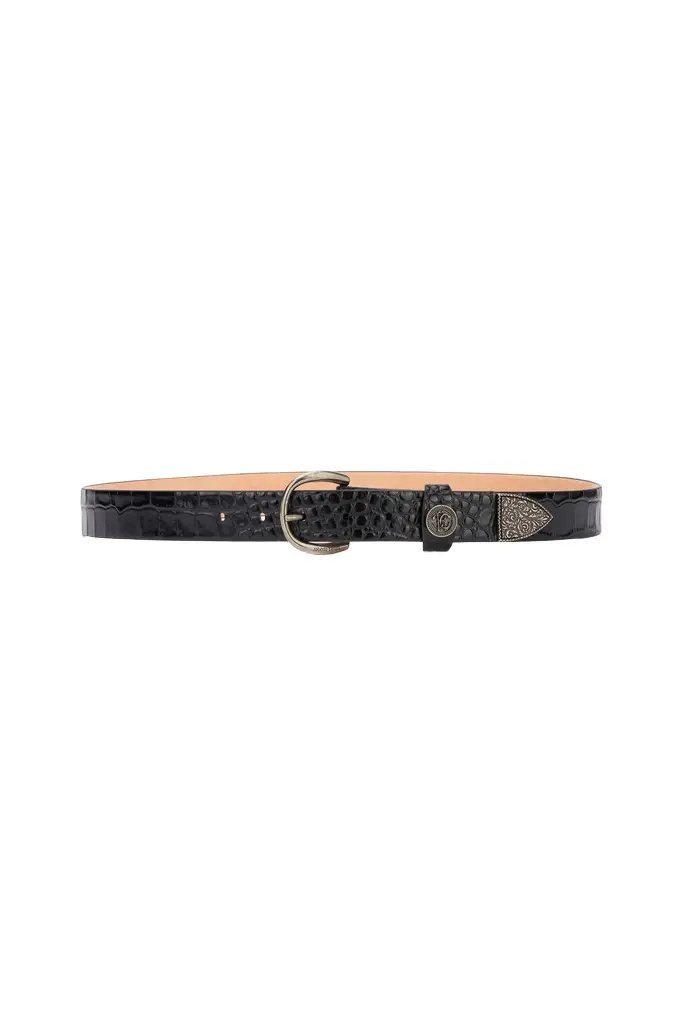 Roberto Cavalli Leather Belt With Mirror Snake Monogram | Image 1 Roberto Cavalli Leather Belt With Mirror Snake Monogram | Image 1