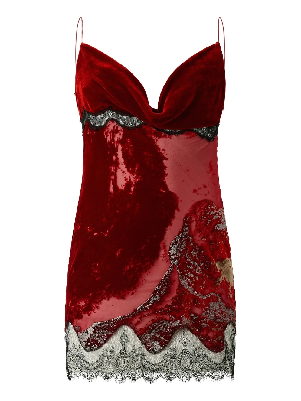Roberto Cavalli Dark Red Mini Dress in Silk Viscose Velvet Devorè Lava Effect