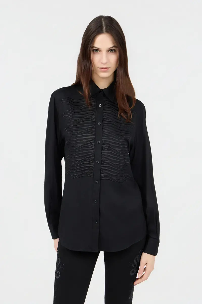 Roberto Cavalli Black Shirt with Embroidered Zebra Motif | Thumbnail 2 Roberto Cavalli Black Shirt with Embroidered Zebra Motif | Thumbnail 2