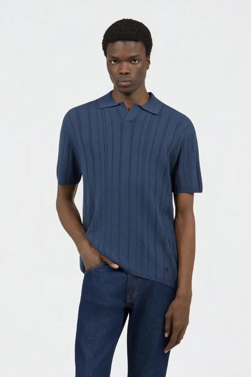 Roberto Cavalli Blue Ribbed Polo | Thumbnail 2 Roberto Cavalli Blue Ribbed Polo | Thumbnail 2