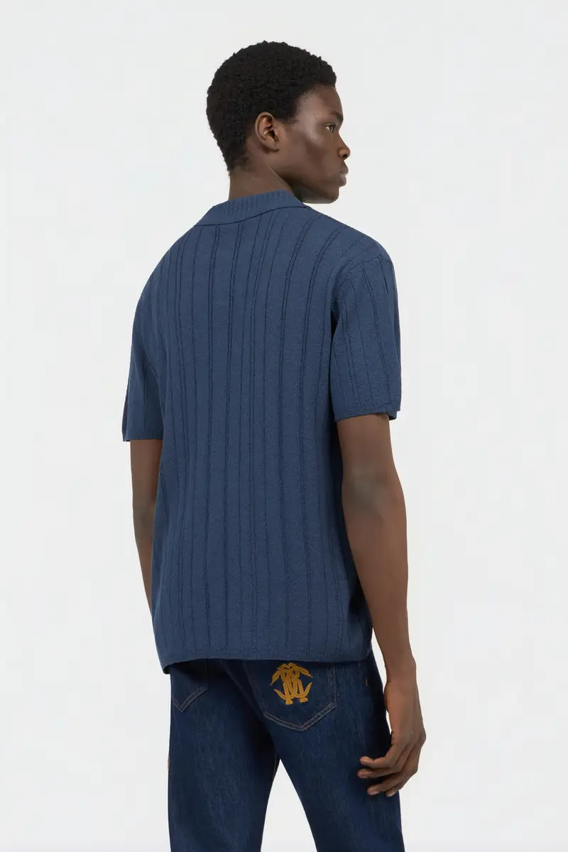 Roberto Cavalli Blue Ribbed Polo | Thumbnail 3 Roberto Cavalli Blue Ribbed Polo | Thumbnail 3