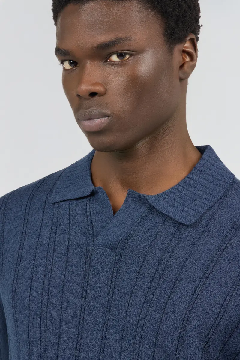 Roberto Cavalli Blue Ribbed Polo | Thumbnail 4 Roberto Cavalli Blue Ribbed Polo | Thumbnail 4