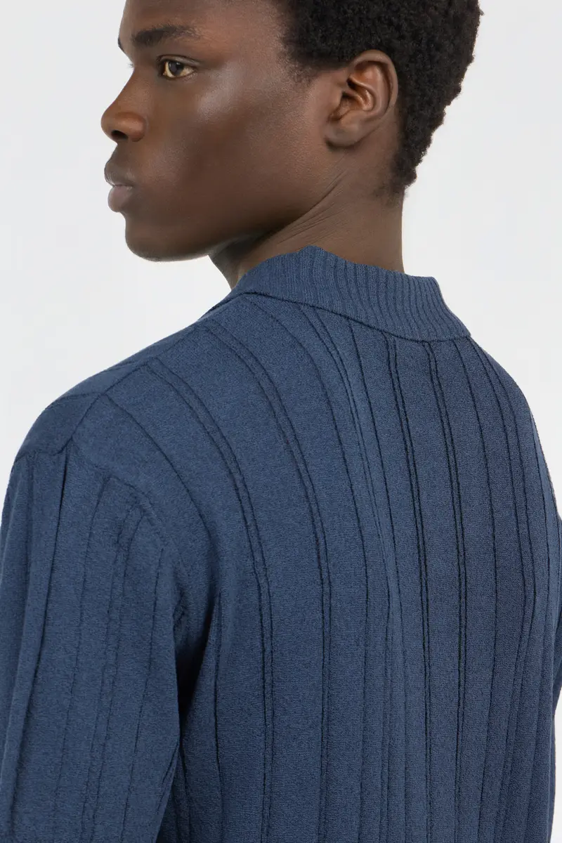 Roberto Cavalli Blue Ribbed Polo | Thumbnail 5 Roberto Cavalli Blue Ribbed Polo | Thumbnail 5