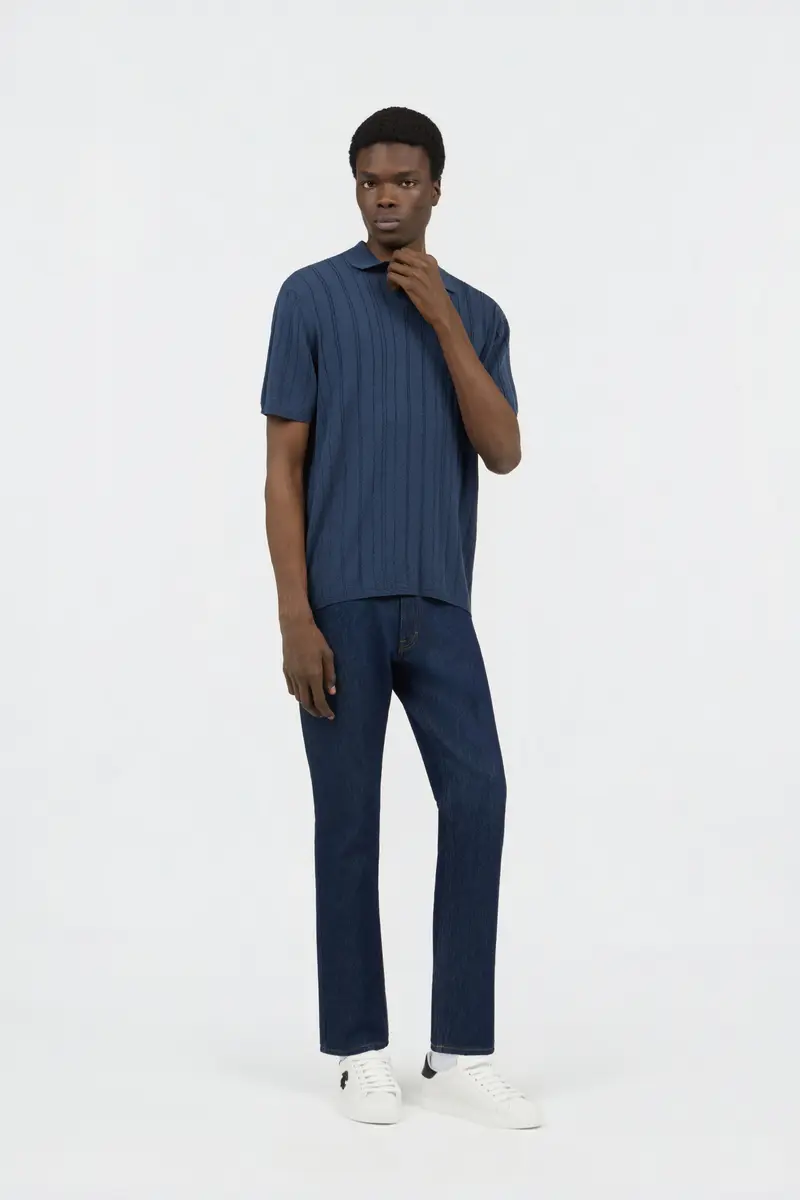 Roberto Cavalli Blue Ribbed Polo | Thumbnail 6 Roberto Cavalli Blue Ribbed Polo | Thumbnail 6