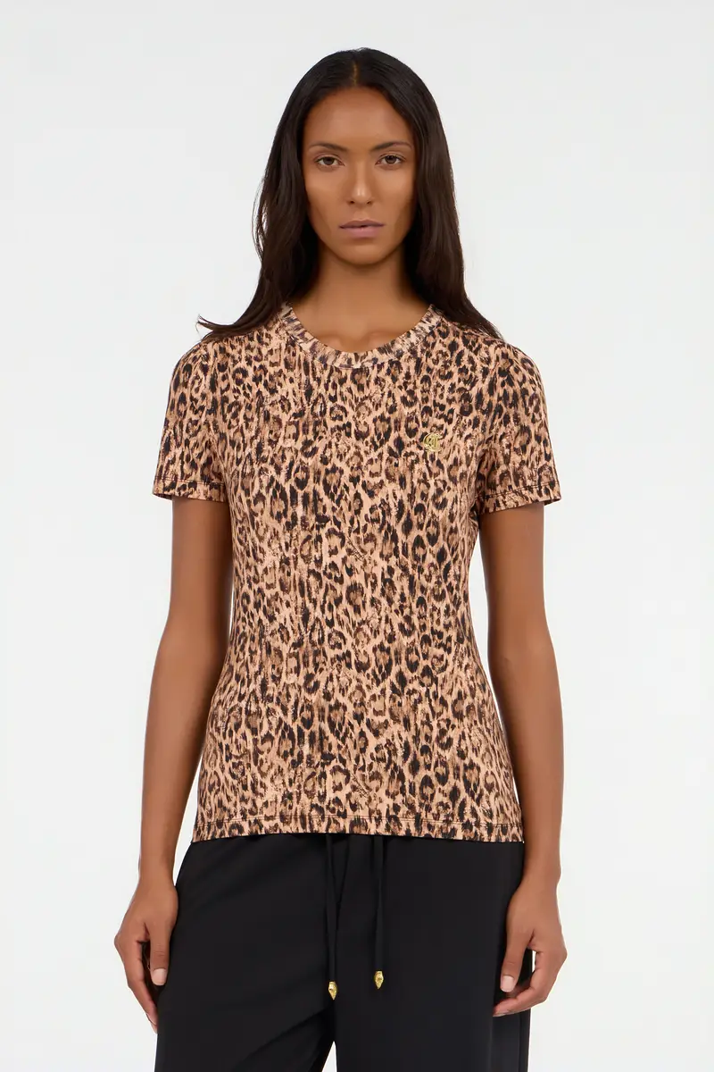 Roberto Cavalli Leopard Skin Print T-Shirt with Logo | Thumbnail 2