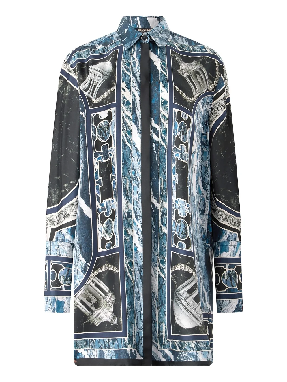 Roberto Cavalli Short Silk Dress With Marble Print