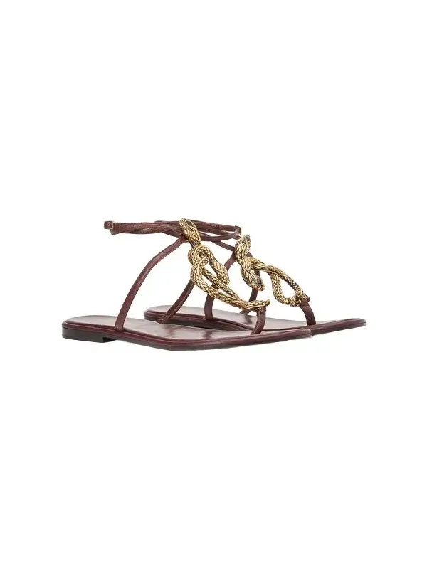 Brown Flat Thong Sandals with Snake Motif Brown Flat Thong Sandals with Snake Motif