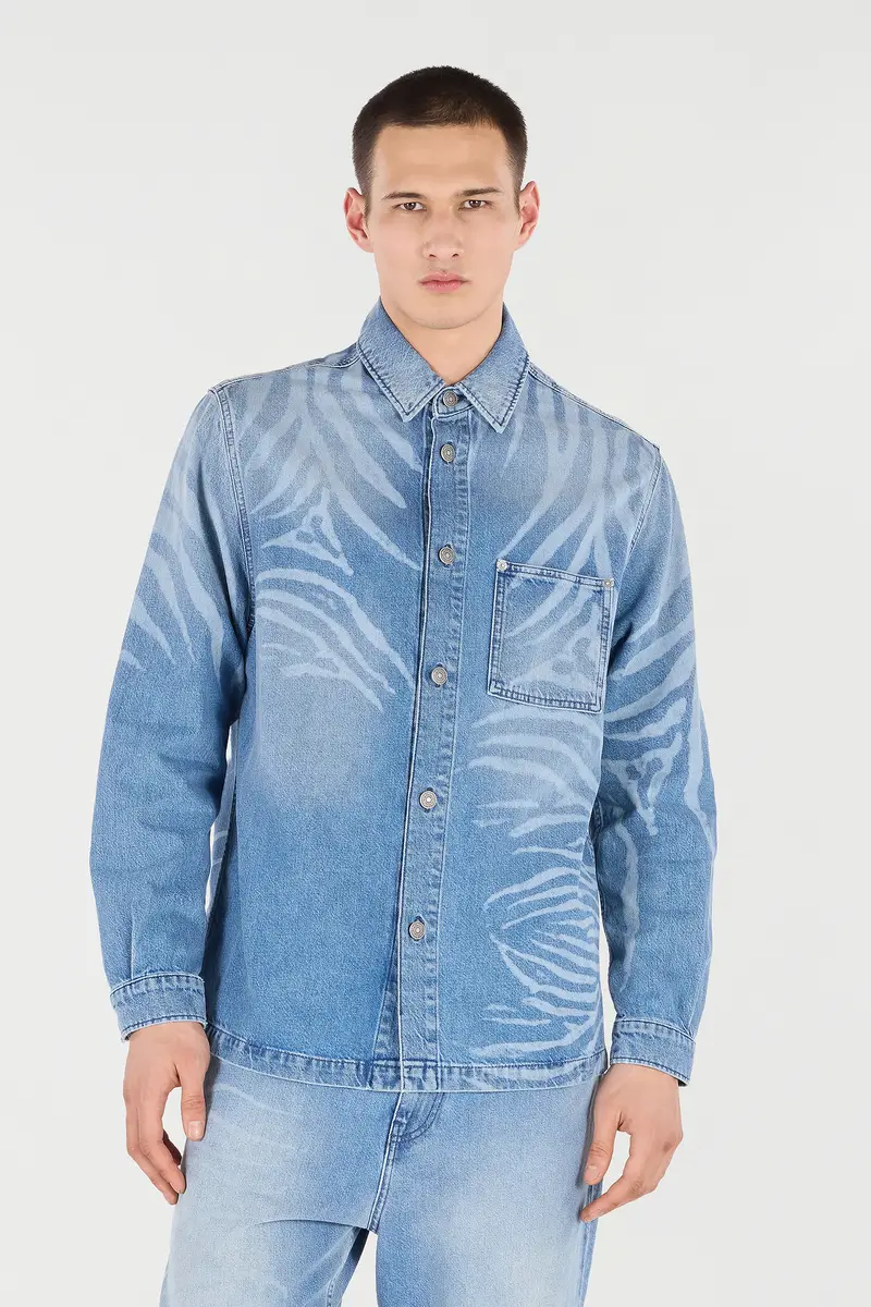 Roberto Cavalli Denim Shirt With Tiger Skin Print | Thumbnail 2 Roberto Cavalli Denim Shirt With Tiger Skin Print | Thumbnail 2
