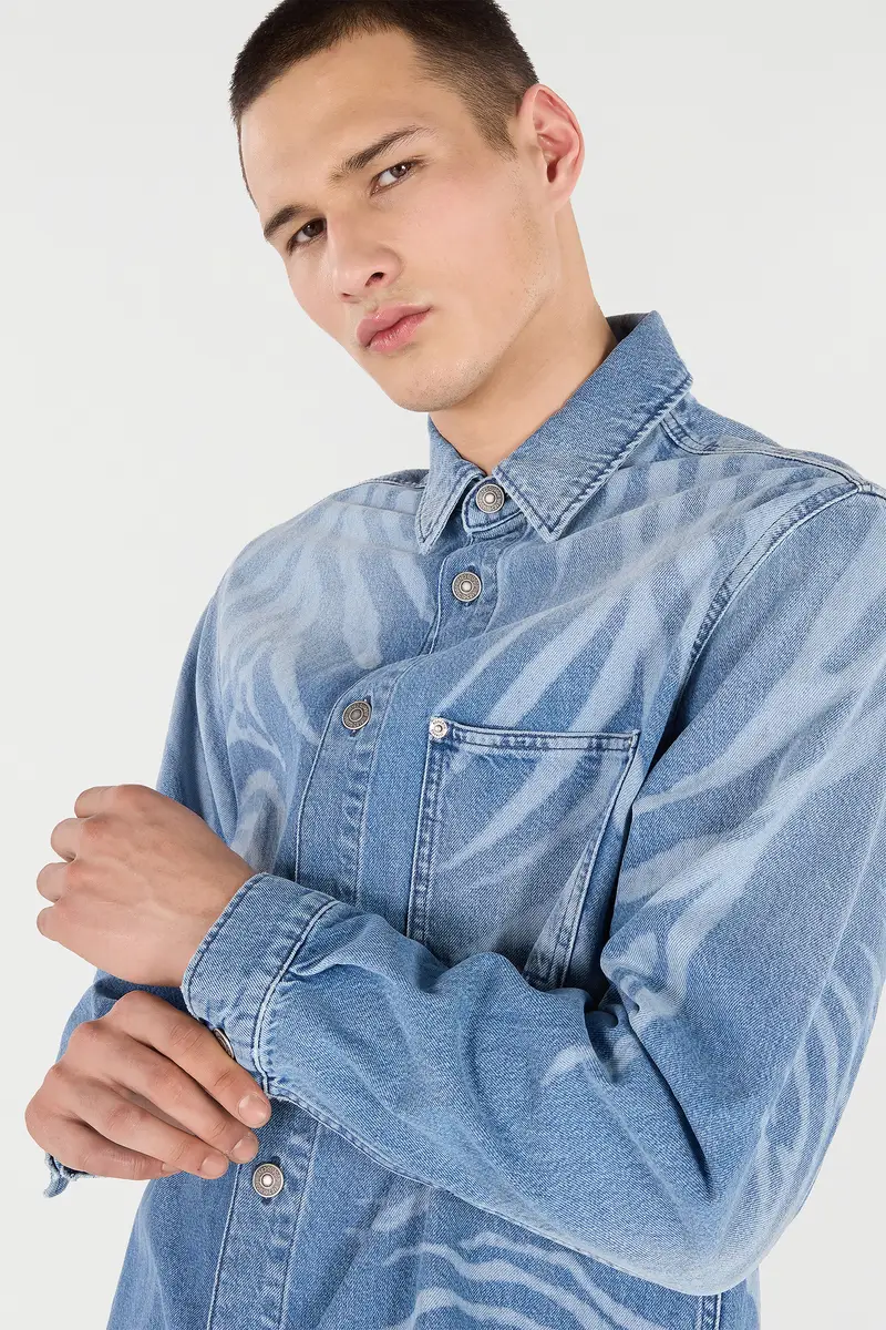 Roberto Cavalli Denim Shirt With Tiger Skin Print | Thumbnail 5 Roberto Cavalli Denim Shirt With Tiger Skin Print | Thumbnail 5