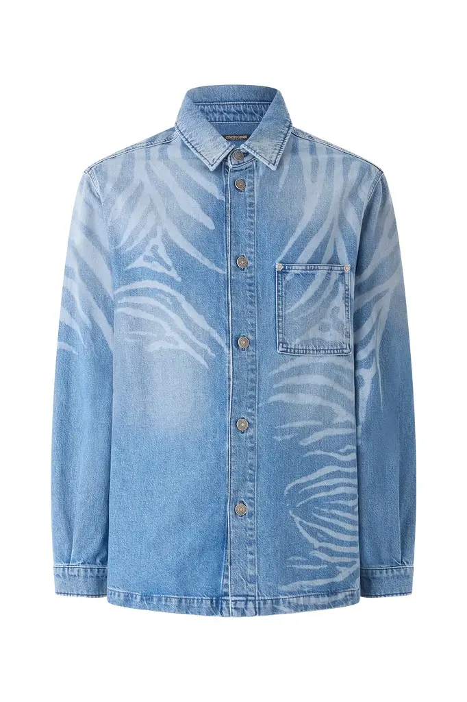 Denim Shirt With Tiger Skin Print Denim Shirt With Tiger Skin Print