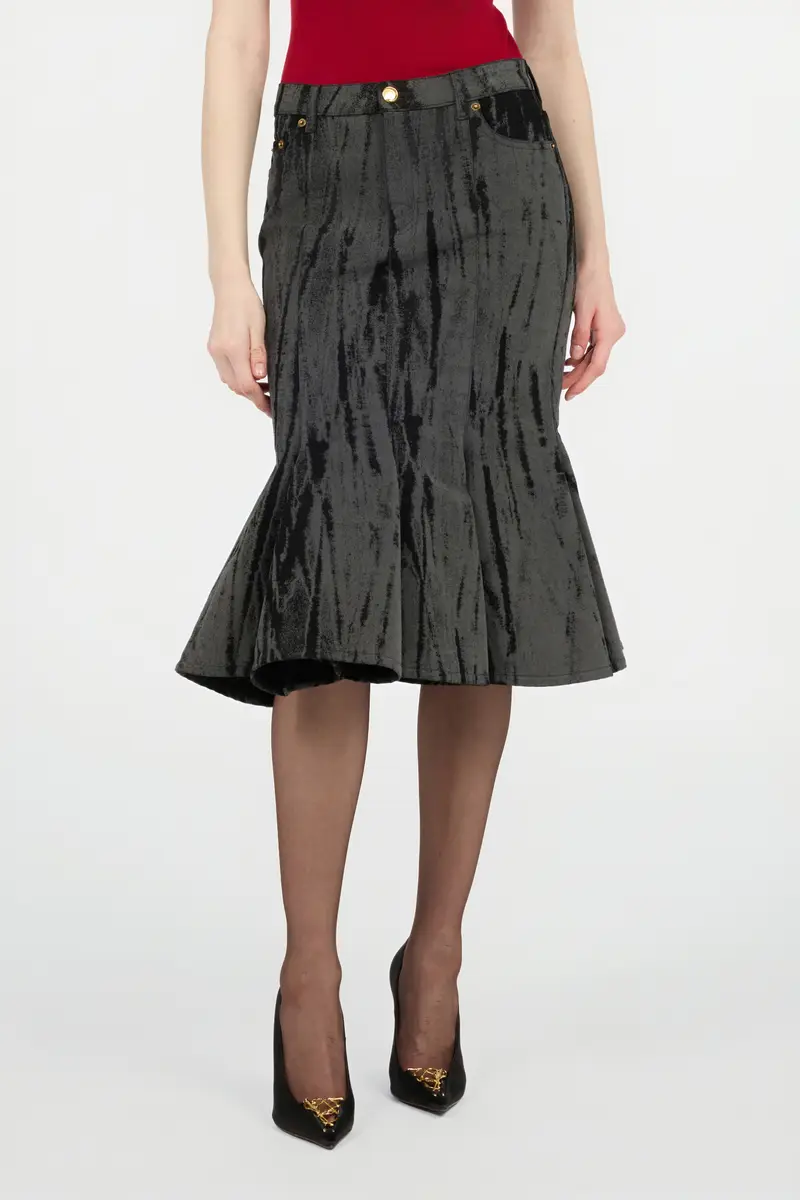 Roberto Cavalli Black Denim Skirt With A Streak Effect | Thumbnail 2
