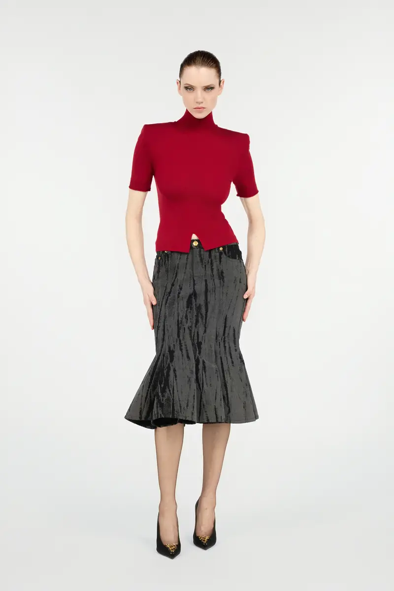 Roberto Cavalli Black Denim Skirt With A Streak Effect | Thumbnail 7