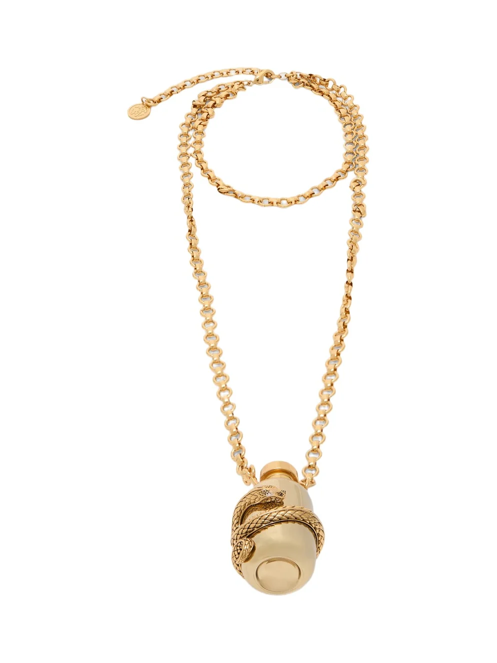 Antiqued Gold Necklace with Pendant and Snake Motif