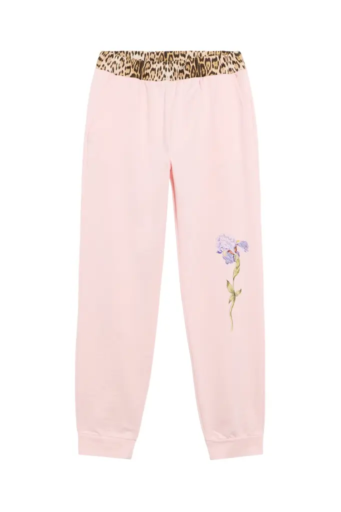 Roberto Cavalli Pink Joggers With Leopard Waistband