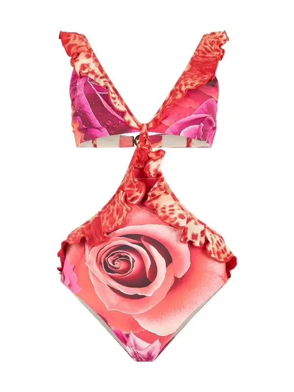 Garden Rose And Cheetah Skin Trikini