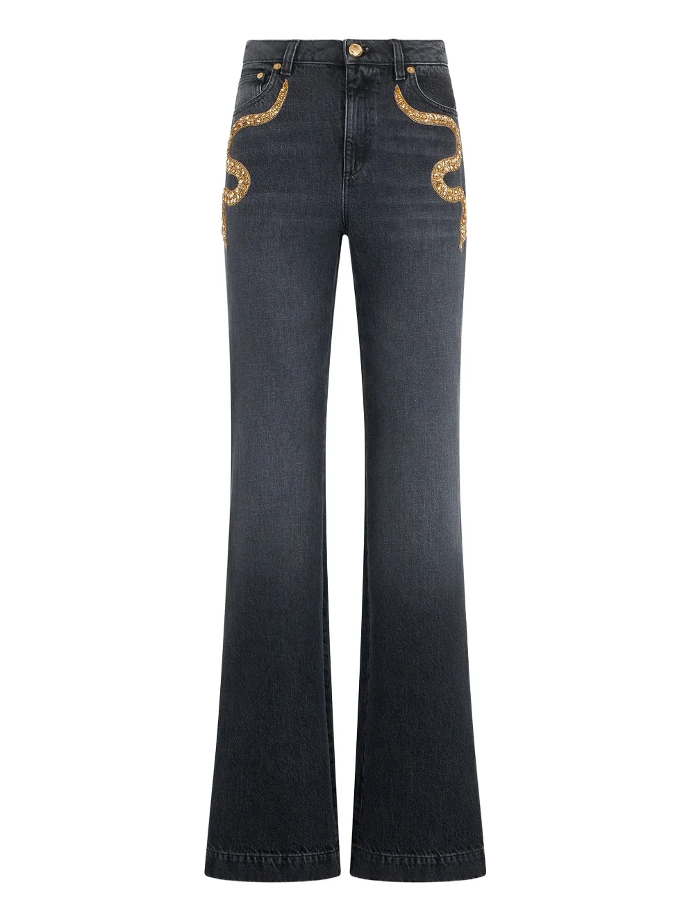 Flared Jeans with Snake Embroidery