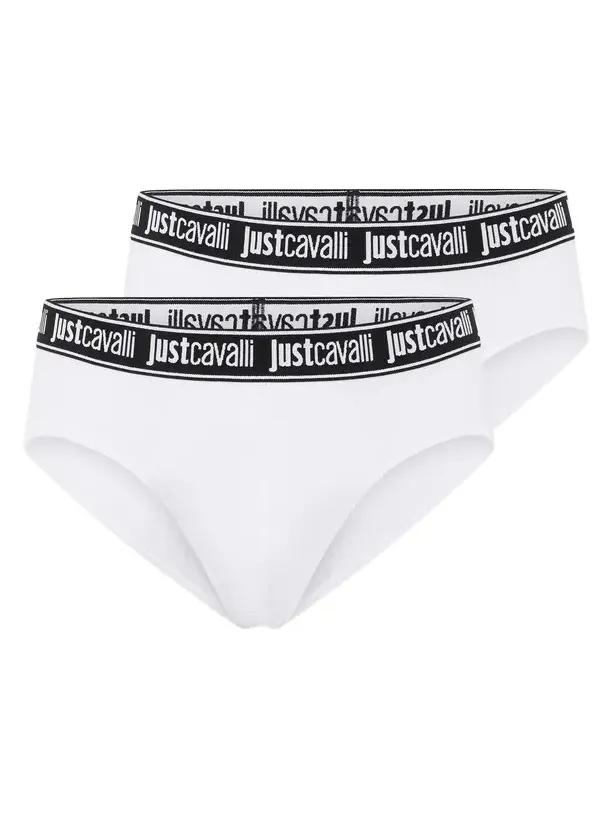 Roberto Cavalli White Cotton Briefs With Logo Waistband