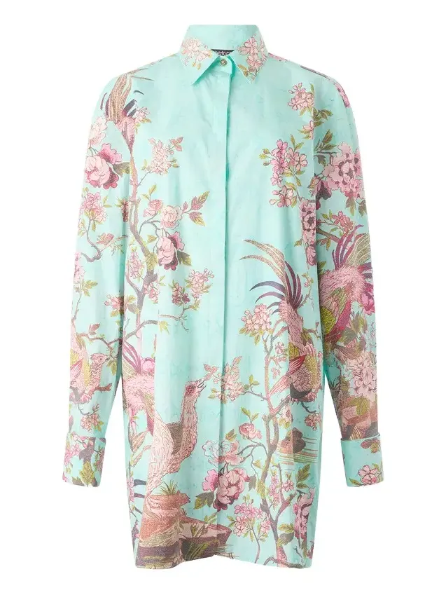 Roberto Cavalli Shirt Dress With Oriental Bird Print