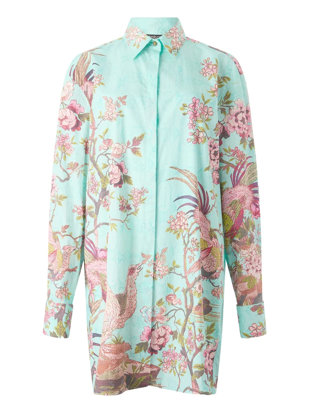 Roberto Cavalli Shirt Dress With Oriental Bird Print