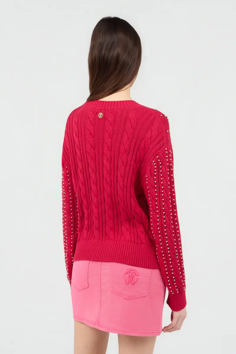 Roberto Cavalli Red Studded Cable-Knit Sweater | Thumbnail 3 Roberto Cavalli Red Studded Cable-Knit Sweater | Thumbnail 3