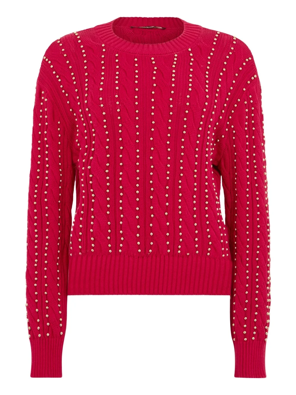 Roberto Cavalli Red Studded Cable-Knit Sweater