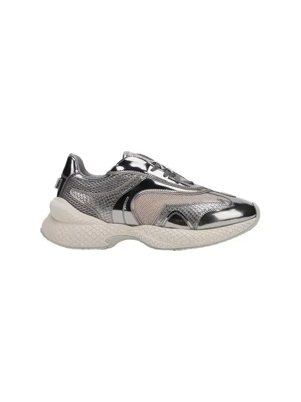 Roberto Cavalli Silver Leather Chunky Sneaker