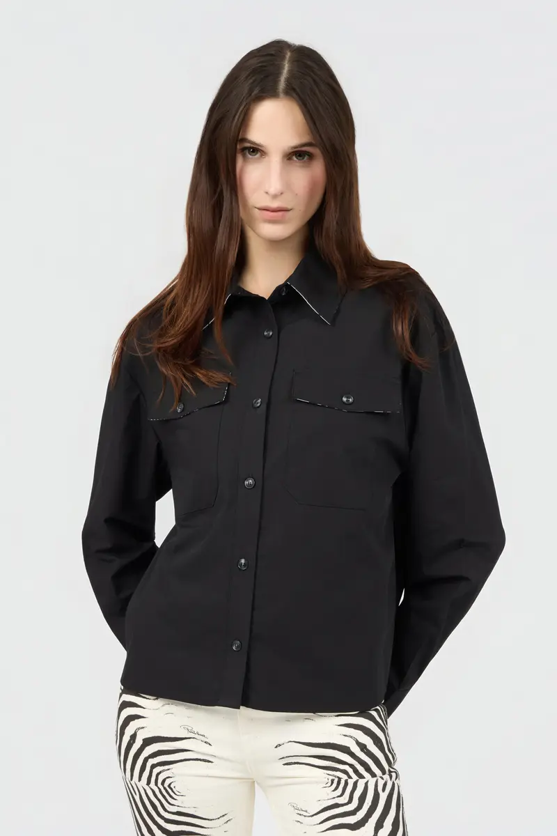 Roberto Cavalli Black Shirt With Contrast Stitching | Thumbnail 2 Roberto Cavalli Black Shirt With Contrast Stitching | Thumbnail 2