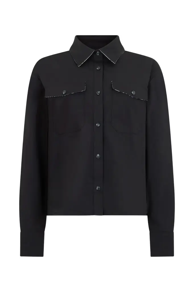 Roberto Cavalli Black Shirt With Contrast Stitching