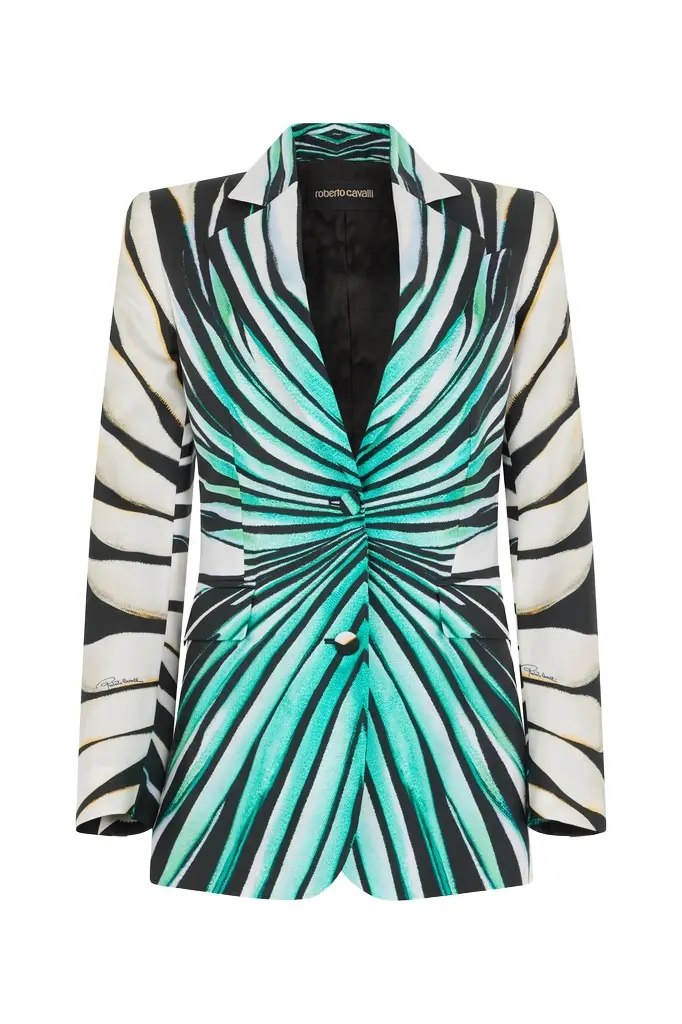 Roberto Cavalli Ray Of Sea Print Silk Jacket