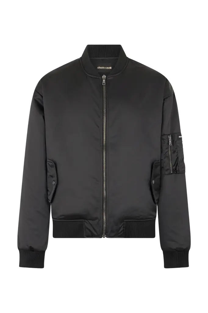 Roberto Cavalli Black Bomber Jacket with Monogram RC