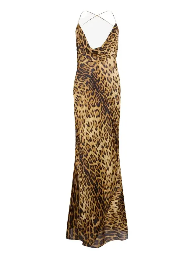Long Silk Dress With Jaguar Skin Print Long Silk Dress With Jaguar Skin Print