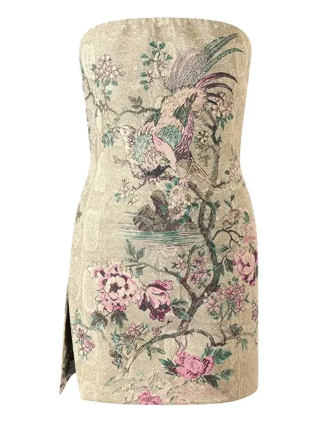 Roberto Cavalli Mini Dress With Oriental Bird Print
