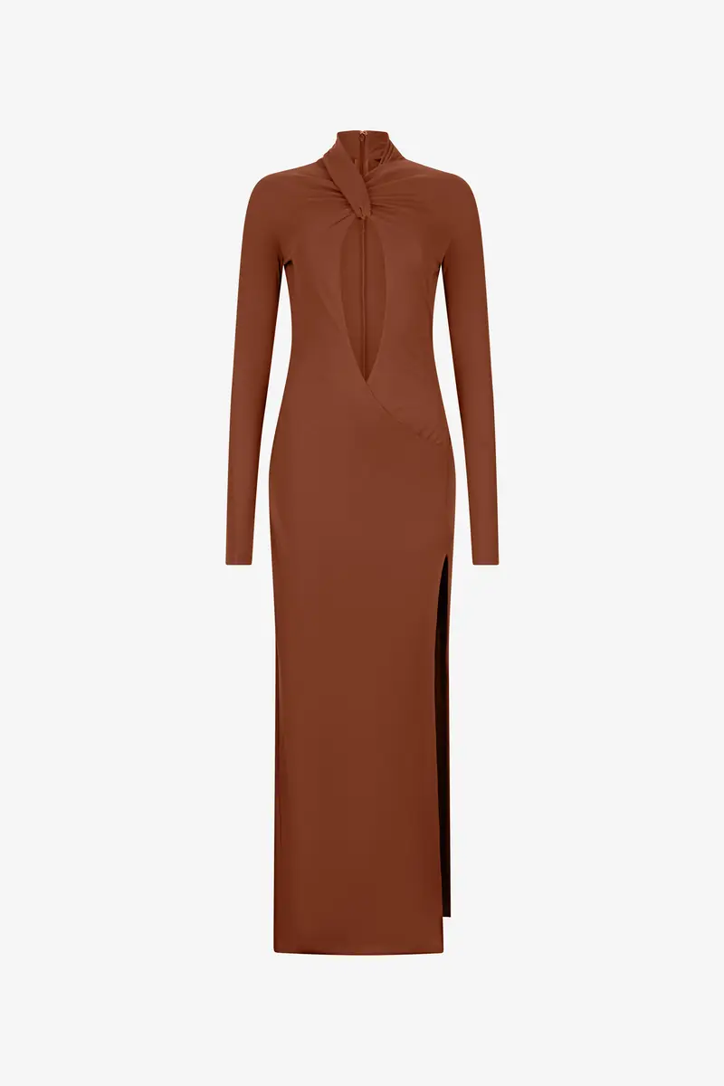 Roberto Cavalli Brown Maxi Dress With Twisted Neckline | Thumbnail 2